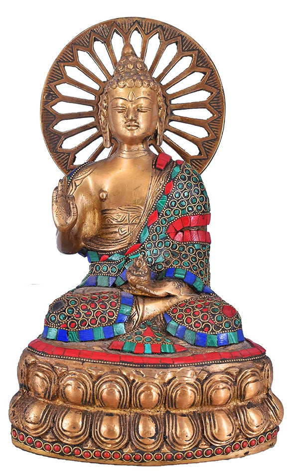 White Whale Brass Buddha Statue Meditation Murti for Home Decor Entrance Office Table Living Room Meditation Luck Gift Feng Shui