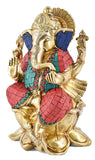White Whale Brass Lord Ganesha  Sitting On Lotus Statue Idol Home Decor Figurine