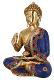 White Whale Lord Buddha Brass Statue With Multicolor Stone Work  Buddhism Shakyamuni Idol feng Shui Home Decorative Showpiece