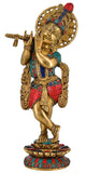 White Whale Lord Krishna Brass Statue Religious Strength God Sculpture Idol Home Decor Figurine