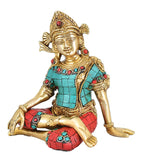 White Whale Brass Sitting God Indra Dev Brass Statue Home Decor Figurine