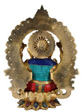 White Whale Lord Ganesh Murti Ganesha Idol Ganpati Brass Statue with Multicolor Stone Work for Home Decoration Showpiece