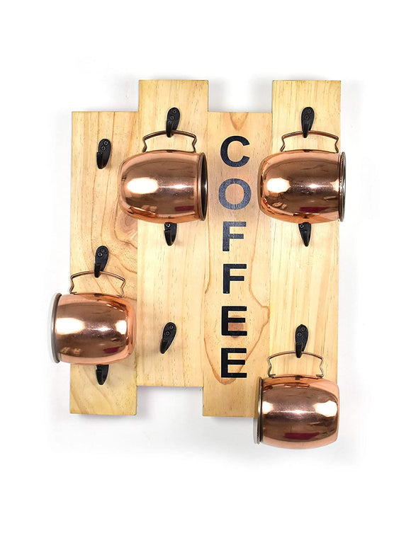 White Whale Wall-Mounted Wooded Coffee Mug Holder, Beer Mug Holder Kitchen Storage Rack