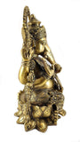 White Whale Lord Ganesha Sitting on Kamal Brass Statue Religious Strength God Sculpture Idol - Large