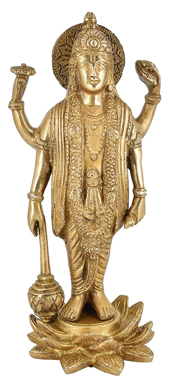 White Whale Brass Lord Vishnu Standing On Kamal Bhagwan Lord Vishnu Idol Statue Murti Home Decor