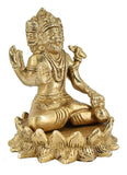 White Whale Brass Brahma Sitting on Lotus Statue Hindu Religion God Sculpture Idol Statue Murti