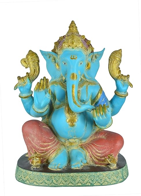 White Whale Antique colorful Ganesh Statue , Brass Ganesha Idol,Lord Ganesha Statue, Ganesha Statue, Brass Elephant God, Good Luck God, Vinayaka Statue