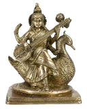 White Whale Maa Saraswati Brass Statue Religious Goddess Sculpture Idol Home Décor