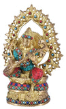 White Whale Maa Saraswati Brass Statue Religious Goddess Sculpture Idol Home Décor