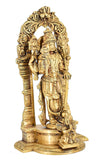 White whale Brass Lord Bhagwan Vishnu Narayan Statue Idol Murti with Garuda for Home Decor Carved Frame with Kirtimuka