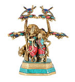 White Whale 12" Radha Krishna Idol Showpiece Brass with Turquoise Statue Sculpture Murti Home Décor