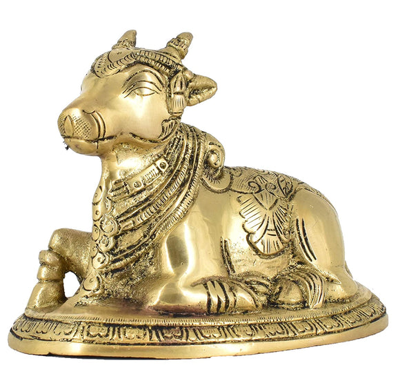 White Whale Brass Shiva Nandi Statue | Murti for Home Decoration | Office Décor