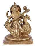 White Whale Maa Saraswati Brass Statue Religious Goddess Sculpture Idol Home Décor