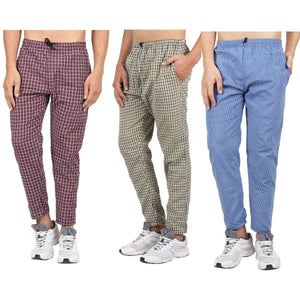 Whitewhale Men's Cotton Checkered Trouser & Pyjama (Set of 3)