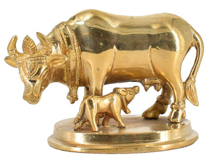 White Whale Brass Cow and Calf Idol Showpiece for Home Decor and Decorative Gift