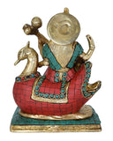 White Whale Maa Saraswati Brass Statue Religious Goddess Sculpture Idol Home Décor