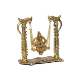 White Whale Metal Ganesh Ji on Swing Jhula Statue (Gold, Standard), (Pack of 1)