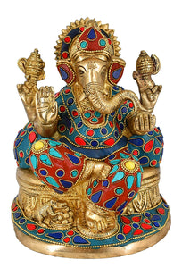 White Whale Lord Ganesh Murti Ganesha Idol Ganpati Bhagwan Brass Statue for Home Decoration Showpiece