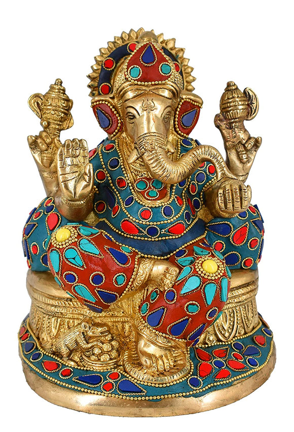 White Whale Lord Ganesh Murti Ganesha Idol Ganpati Bhagwan Brass Statue for Home Decoration Showpiece