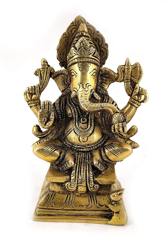 White Whale Lord Ganesha Brass Statue Religious Strength God Sculpture Idol