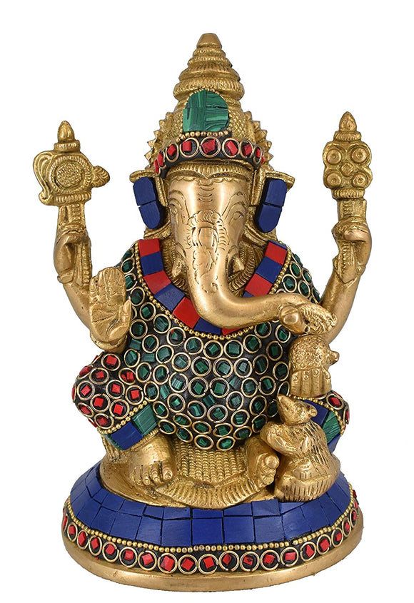 White Whale Lord Ganesh Murti Ganesha Idol Ganpati Bhagwan Brass Statue for Home Decoration Showpiece