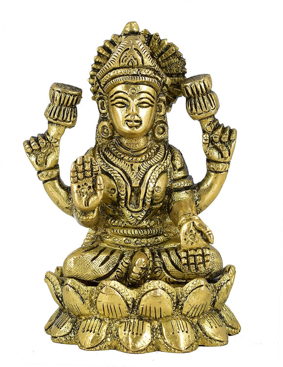 White Whale Brass Lakshmi Idol Hindu Lakshmi Goddess Statue Home Office Showpiece Decor