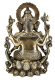 White Whale Brass Lord Ganesha Sitting On Lotus Statue Idol Home Decor Figurine (13 Inches)