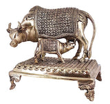 White Whale Large Gold Elegant Kamdhenu Cow and Calf Brass Statue Spiritual Showpiece