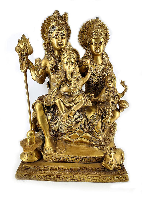 White Whale Shiva Parvati Ganesh Idol Shiv Parivar Brass Murti  Statue Sculpture - Large