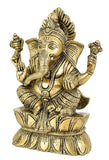 White Whale Brass Lord Ganesha  Left Side Trunk  Sitting On Lotus Statue Idol Home Decor Figurine