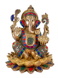 White Whale Brass Lord Mangalkari Ganesha Sitting On Lotus Bhagwan Idol Ganesha Statue Ganpati Murti Home Decor