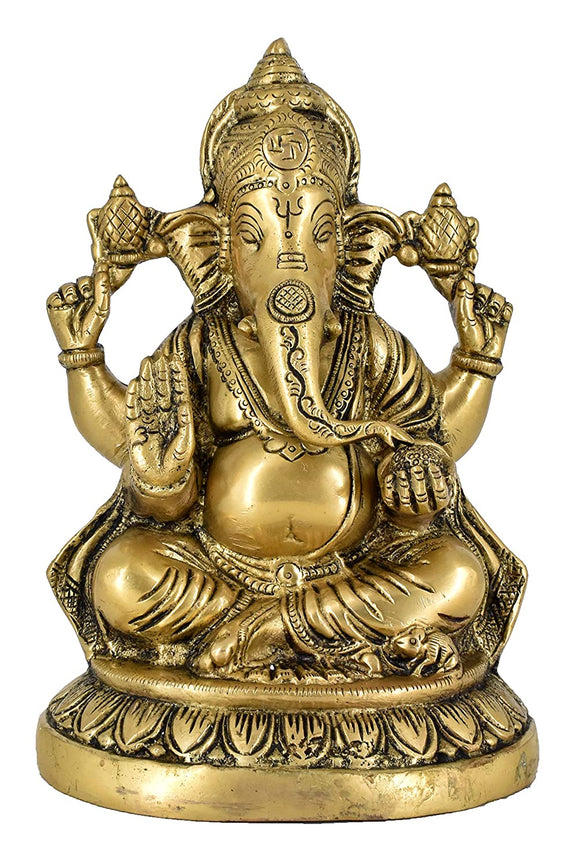 White Whale Lord Ganesh Murti Ganesha Idol Ganpati Bhagwan Brass Statue for Home Decoration Showpiece