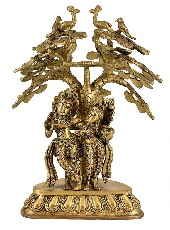 White Whale Brass Radha Krishna Standing Under Tree Idol Statue Home Decor Figurine