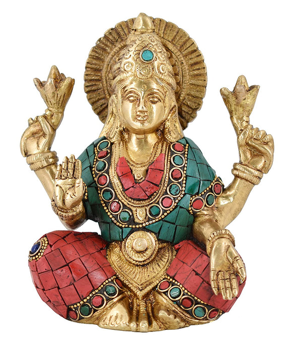 White Whale Brass Goddess Lakshmi Religious Idol Figurine Hindu God Sculpture