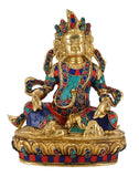 White Whale Kuber Brass Statue With Multicolor Stone Work Religious Strength God Sculpture Idol Home Decor