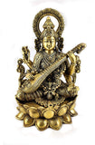 White whale Maa Saraswati Brass Statue Religious Goddess Sculpture Idol - Large