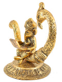 White Whale Lord Ganesha Statue Sitting and Reading Ramayan Home Décor