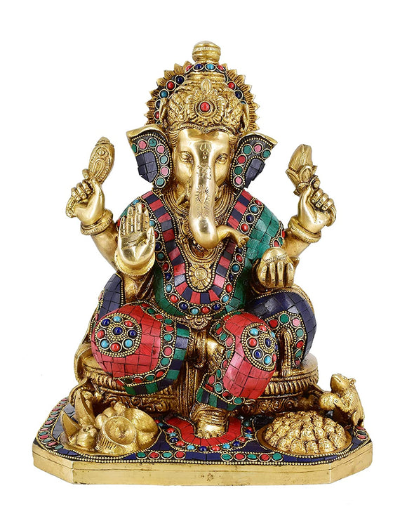 White whale Large Ganesh Idol Lord Brass Statue Turquoise Handcarved Colorful Deity Elephant God Ganesha Vinayak Figurine Wedding Gifts