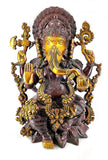 White Whale Lord Ganesha Sitting on Kamal Brass Statue Religious Strength God Sculpture Idol - Large