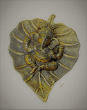 White Whale Lord Ganesh Ganapati The Elephant god Statue Figure on Leaf in Metal Wall Hanging Great Diwali