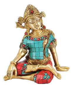 White Whale Brass Sitting God Indra Dev Brass Statue Home Decor Figurine