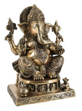 White Whale Lord Ganesha Brass Statue Religious Strength God Sculpture Idol Home Decor Figurine (11 Inches)