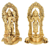 White Whale Brass Lord Vishnu and Lakshmi Statue Idol Murti for Home Decor Mandir Pooja Carved Frame with Kirtimuka