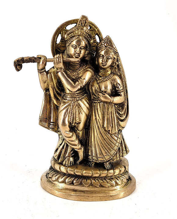 White Whale Radha Krishna Brass Statue Religious Sculpture Idol