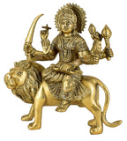 White Whale Brass Maa Durga/Ma Sherwali Idol Sitting On Lion Murti Religious Strength God Sculpture Idol