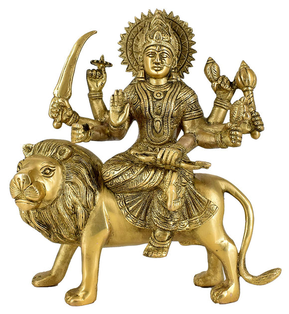 White Whale Brass Maa Durga/Ma Sherwali Idol Sitting On Lion Murti Religious Strength God Sculpture Idol