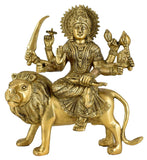 White Whale Brass Maa Durga/Ma Sherwali Idol Sitting On Lion Murti Religious Strength God Sculpture Idol