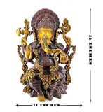 White Whale Lord Ganesha Sitting on Kamal Brass Statue Religious Strength God Sculpture Idol - Large