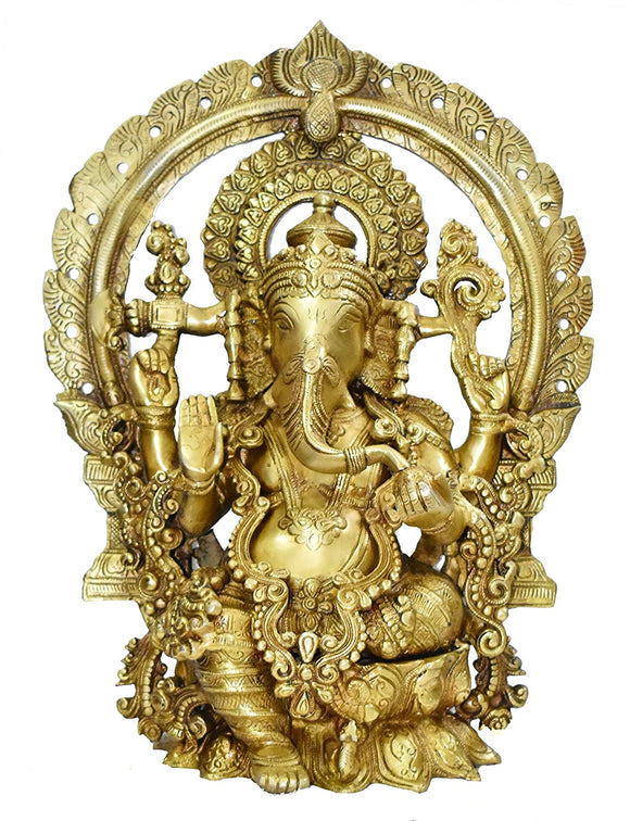 White Whale Brass Decor India Mangalkari Ganesha Statue Home Decor (20 inches)