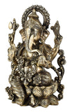 White Whale Brass Lord Ganesha Sitting On Lotus Statue Idol Home Decor Figurine (13 Inches)
